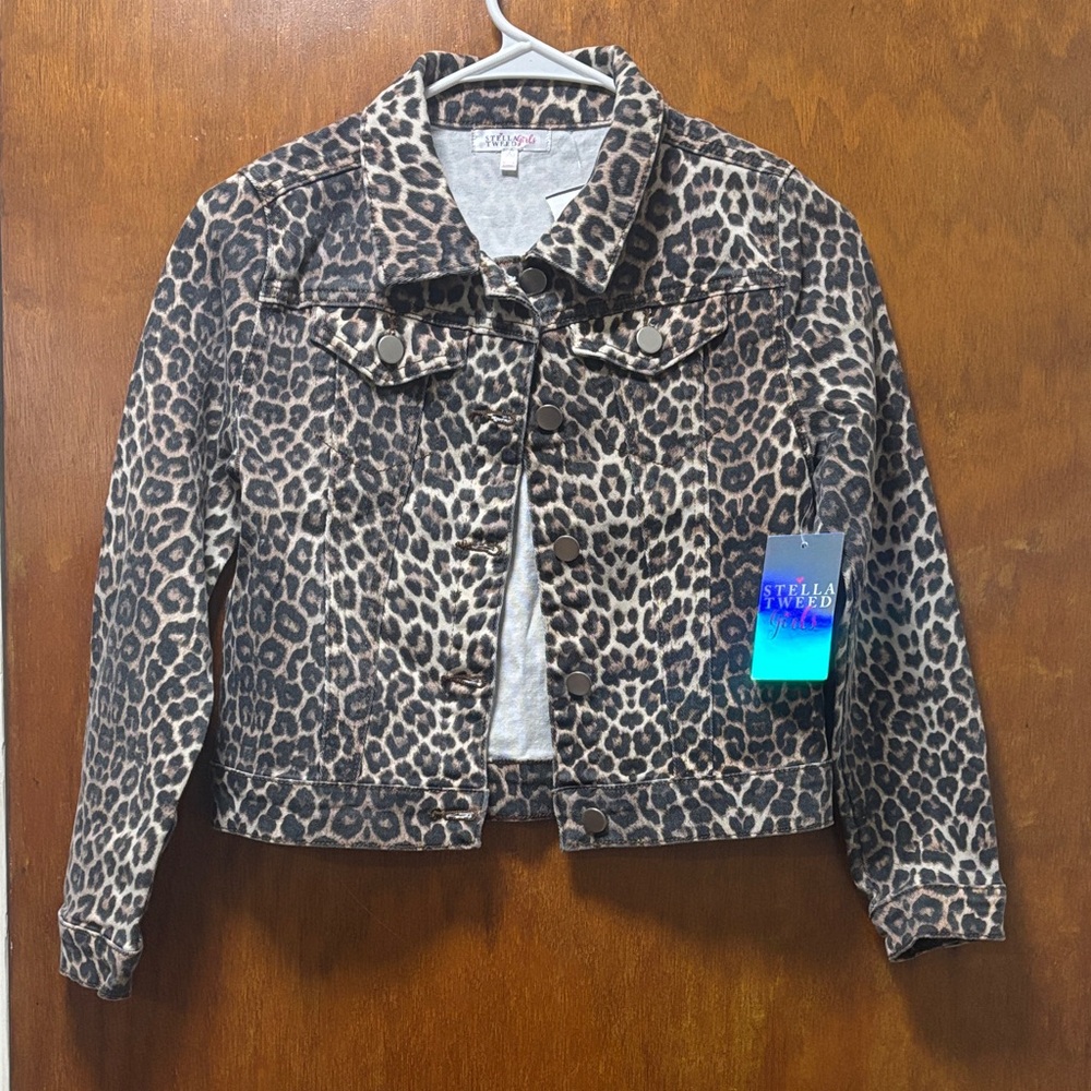 NWT- Stella Tweed Leopard Print Jean Jacket